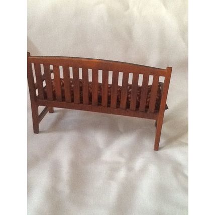 Brown Wooden Garden Bench with Cushions 1:12th scale miniature