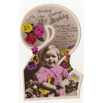 Baby With Toy Plastic Duck For 2nd Birthday Real Photo Old Postcard
