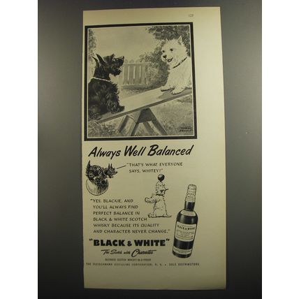 1952 Black & White Scotch Ad - Always well balanced