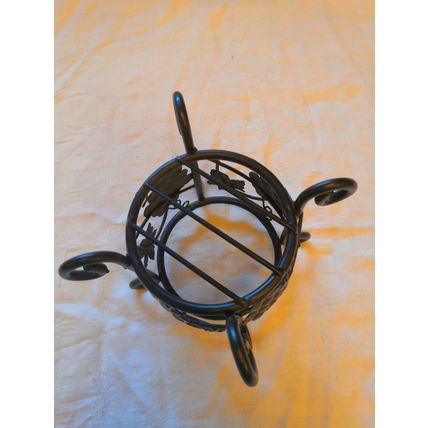 Vintage, Metal, Black, Leaf & Grape Pattern, Decorative Plant Pot Basket/Holder