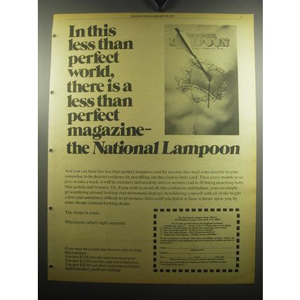 1975 National Lampoon Magazine Ad - In this less than perfect world