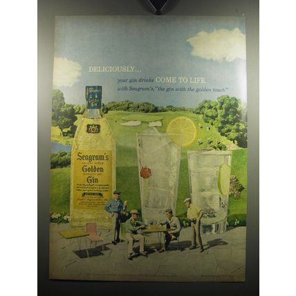 1957 Seagram's Golden Gin Ad - Deliciously.. your gin drinks come to life