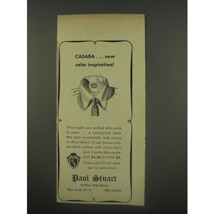 1956 Paul Stuart Shirts Ad - Casaba ..new color inspiration