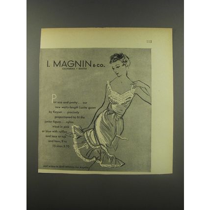 1956 I. Magnin & Co. Night gown by Kayser Ad - Pint size and pretty