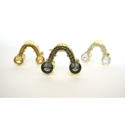 Small shiny gold metal triangle arc hair claw clip with crystals
