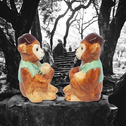 Twin Monkeys Salt & Pepper Shakers - Ceramic - Hand Painted