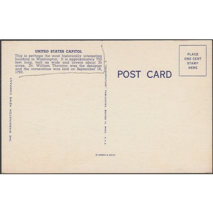United States Capitol, Washington DC, c.1940s - Washington News Co Postcard