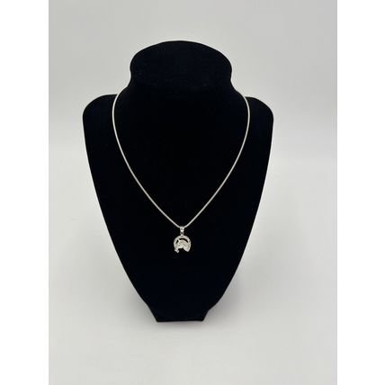 Pendant Women's Necklace Sterling Silver 925 3-D Polished Horseshoe Charm 16in