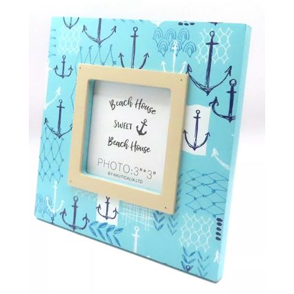 Beach Theme Photo Frame Blue with Anchors 15 CM Shabby Chic Home Decor Gift