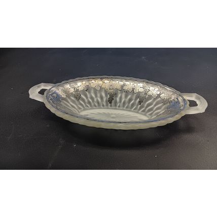 VINTAGE ART DECO OVAL GLASS & SILVER OVERLAY RELISH DISH