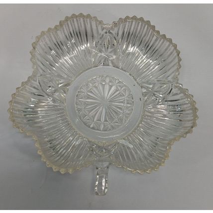 Vintage Clear Crystal Cut IRISH Shamrock Clover Leaf Candy Dish Bowl - 5 3/4"