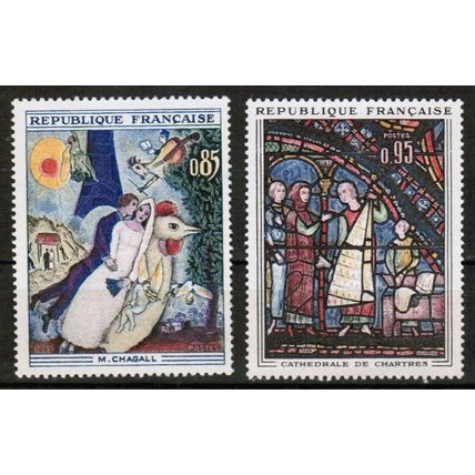 1963 France - Sc# 1076-77 Mint NH - Jumbo art set of 2 (Chagall, Chartres)