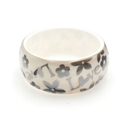 Acrylic Bangle w/ Loves & Flowers Bracelets - White Color - BR-OB00182WHT