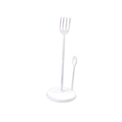 Whitewashed Cast Iron Fork and Spoon Kitchen Paper Towel Holder 15""