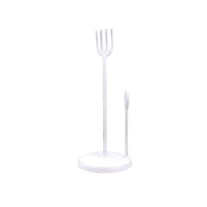 Whitewashed Cast Iron Fork and Spoon Kitchen Paper Towel Holder 15""