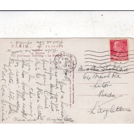 Paris Bourse France Postcard posted 1930 marks on face