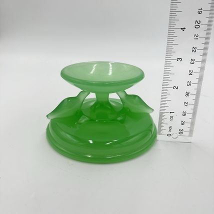 HOUZE Art Glass Jadeite Jade Green Vintage 1930's Bowl Stand Seals 2.5”x 3.5”