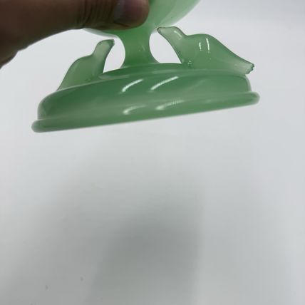 HOUZE Art Glass Jadeite Jade Green Vintage 1930's Bowl Stand Seals 2.5”x 3.5”