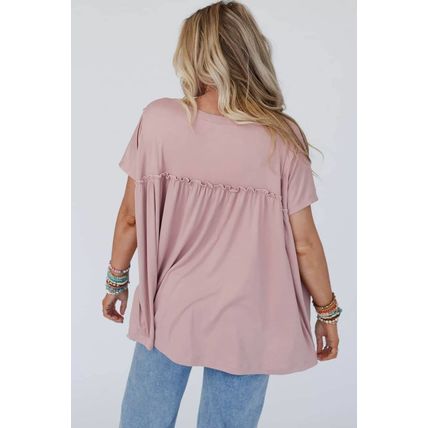 Light Pink Ruffled Trim Loose Babydoll Tee