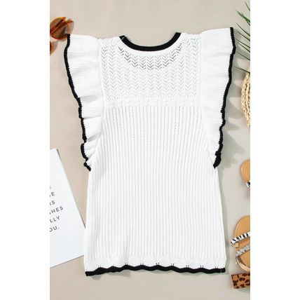 White Crochet Eyelet Flounce Tank Top