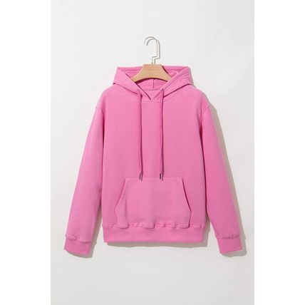 Bonbon Solid Color Fleece Lined Drawstring Hoodie with Pocket