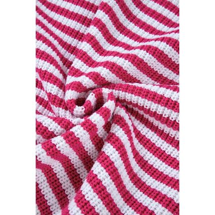 Pink Stripe Zip up Collar Drop Shoulder Sweater