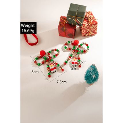 Racing Red Christmas Santa Pendant Beaded Bow Knot Stud Earrings