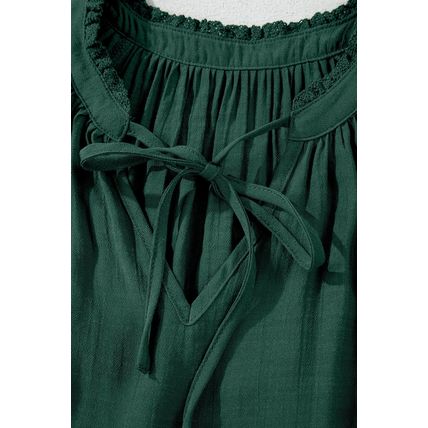 Green Bay Eyelet Embroidered Sleeve Tie V Neck Blouse