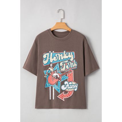 Chicory Coffee Honky Tonk Honey Graphic Crew Neck Western Fashion Tee