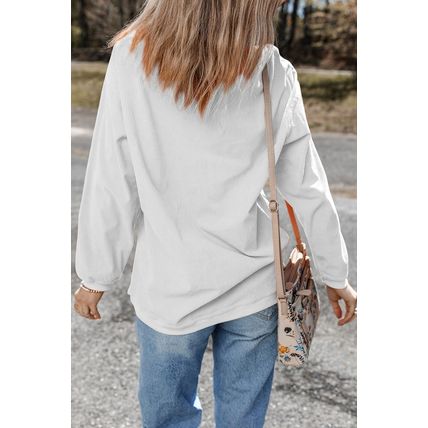 White MAMA Bowknot Embroidered Ribbed Pullover Sweatshirt