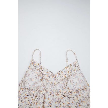 Apricot Boho Floral Spaghetti Straps Tank Top