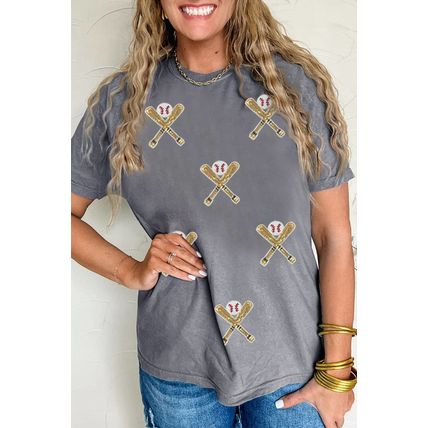 Gray Sequined Game Day Casual Tee