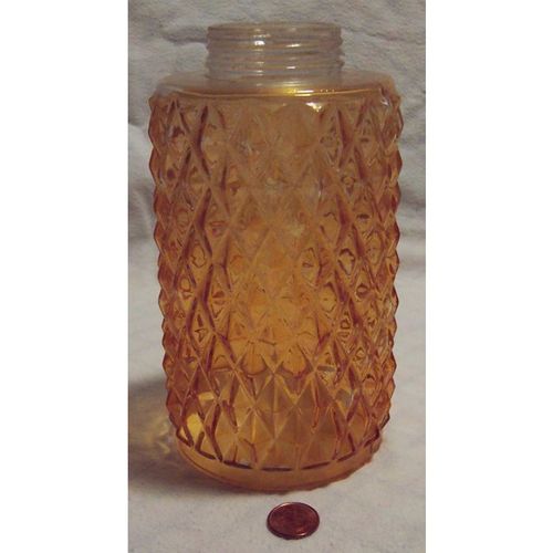 1960's Rare Vintage Antique Orange Tinted Diamond Style Glass Light Cover +Bonus