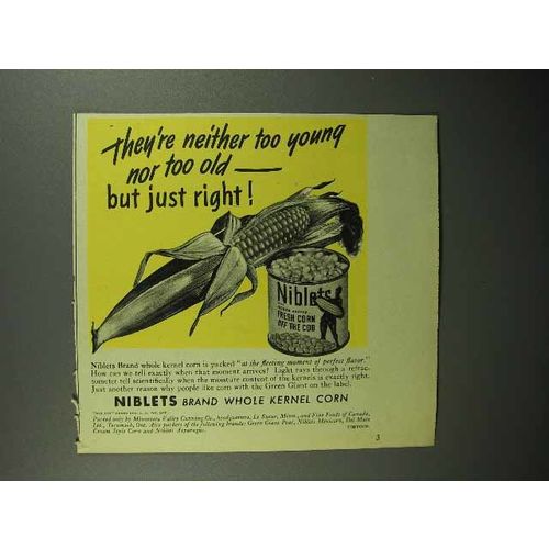 1945 Green Giant Niblets Corn Ad - Just Right!