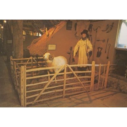 Avebury Wiltshire Horned Ram & Farming Shepherd Barn Waxwork Vintage Postcard