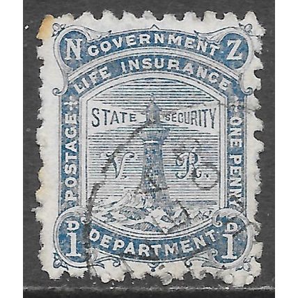 NZ NEW ZEALAND 1902 QV LIFE INSURANCE P11 WMK S/WAYS LIGHT HOUSE USED SGL17 L17