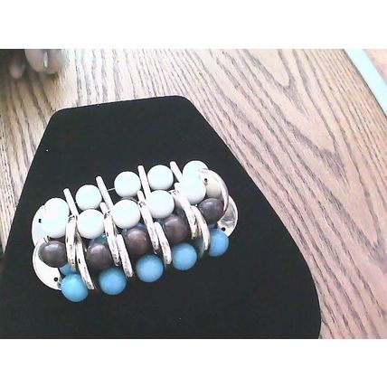 TURQUOISE BROWN WHITECOLOR 3 ROW STRETCH BEADED BRACELET
