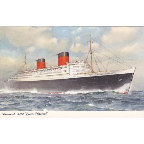 Artist Drawn Cunard R.M.S. Queen Elizabeth Shipping Postcard (S12149)