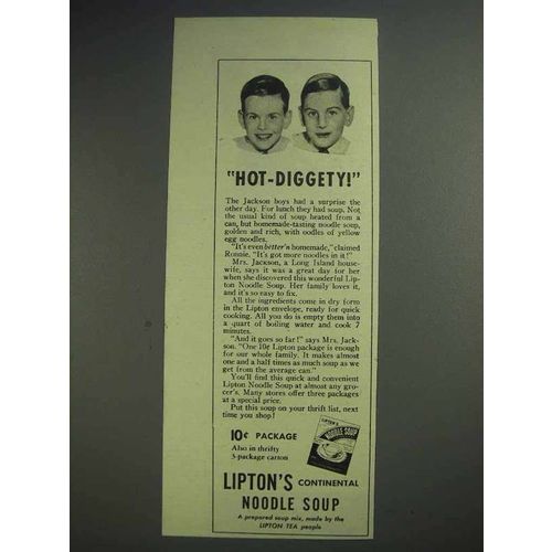 1944 Lipton's Continental Noodle Soup Ad - Hot-Diggety