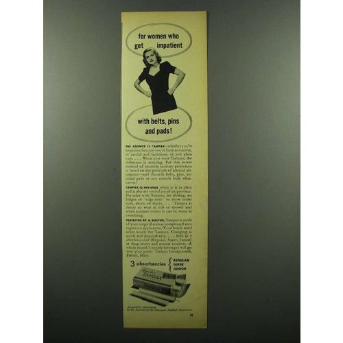 1945 Tampax Tampons Ad - For Women Who Get Impatient