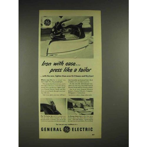 1951 General Electric Steam and Dry Iron Ad - Press Like a Tailor