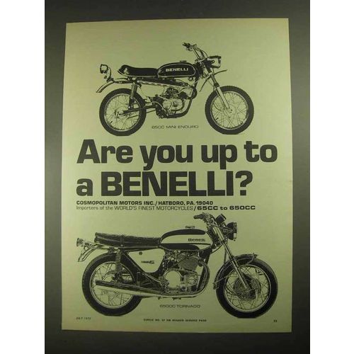 1972 Benelli 65CC Mini Enduro and 650CC Tornado Motorcycle Ad