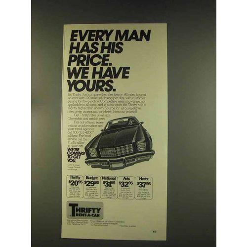 1976 Thrifty Rent-a-Car Ad - Every Man Has Price