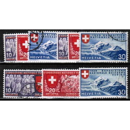 1939 Switzerland - Zurich National Exposition set of 9 - Sc#247-55 used