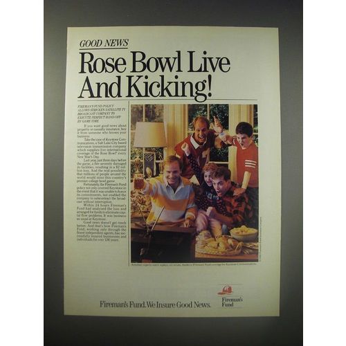 1990 Fireman's Fund Insurance Ad - Good news Rose Bowl Live and Kicking!