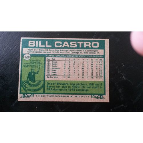 1977 Topps Card # 528 Bill Castro Autograph 201704220943 Milwaukee Brewers