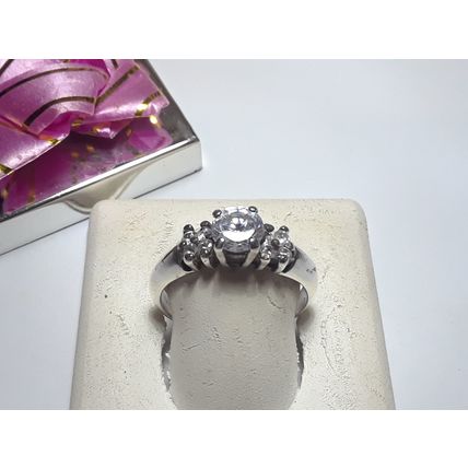 Estate 1.15cttw Round CZ & accents Sterling Silver S-10.5 Engagement Ring #15752