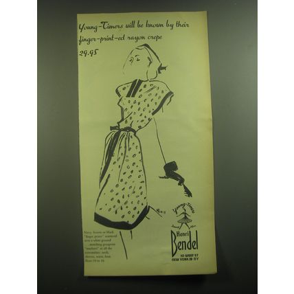 1945 Henri Bendel Young-Timers Dress Ad - finger-print-ed Rayon Crepe