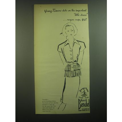 1945 Henri Bendel Young-Timers Dress Ad - Young-Timers dote on the important