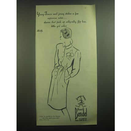 1945 Henri Bendel Young-Timers Dress Ad - strikes a few capricious notes